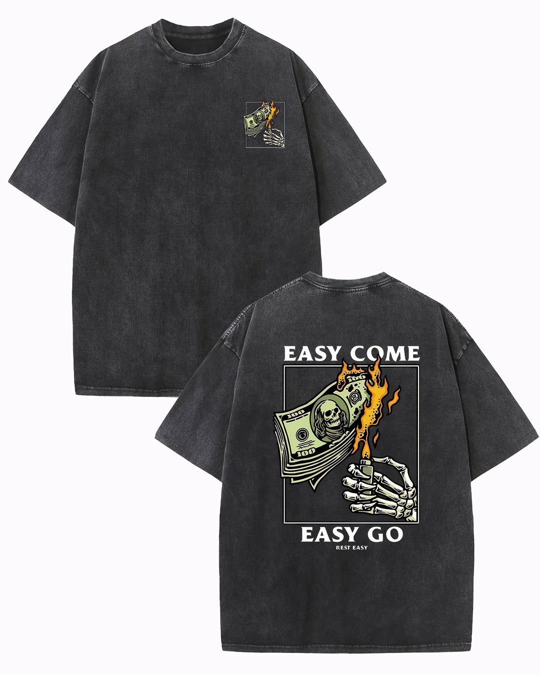 XS-3XL Easy Come Easy Go Art Pattern Print Washed Denim T-Shirt