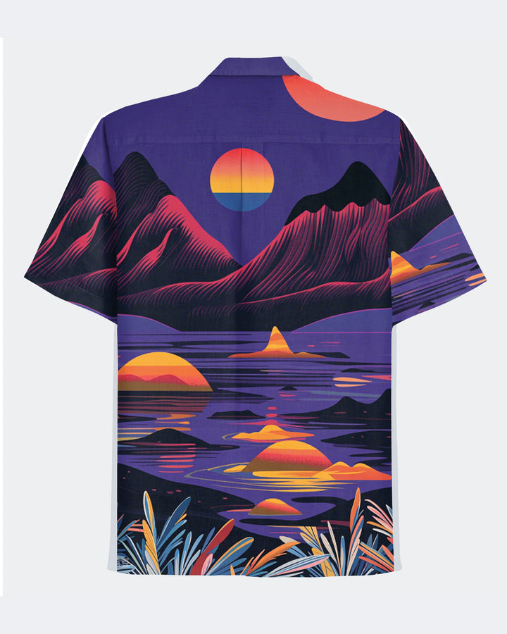 100 Cotton-Sunrise Cuban Collar Pocket Short Sleeve Shirt