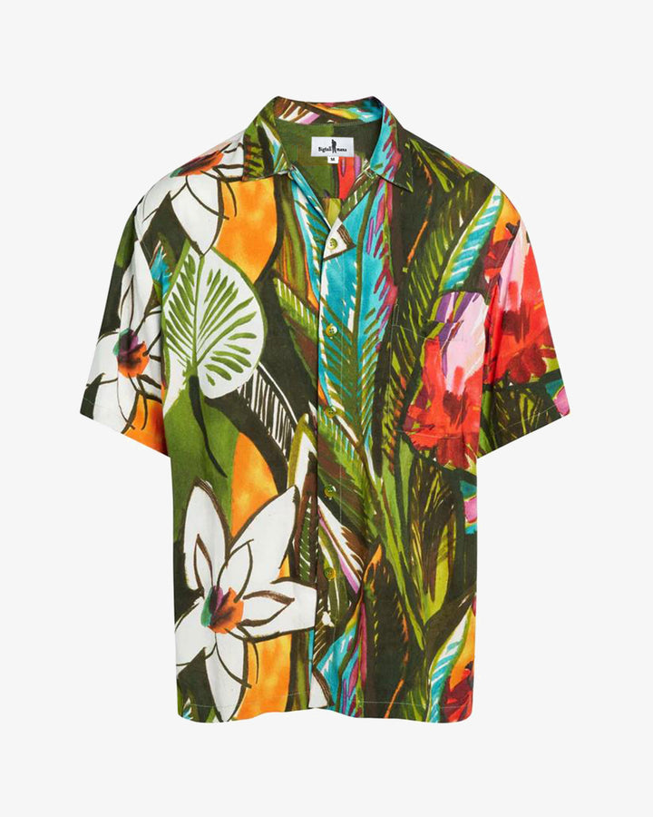 100 Cotton-Green & Red & Yellow & Blue Brown Hawaiian Short Sleeve Shirt For Vacation