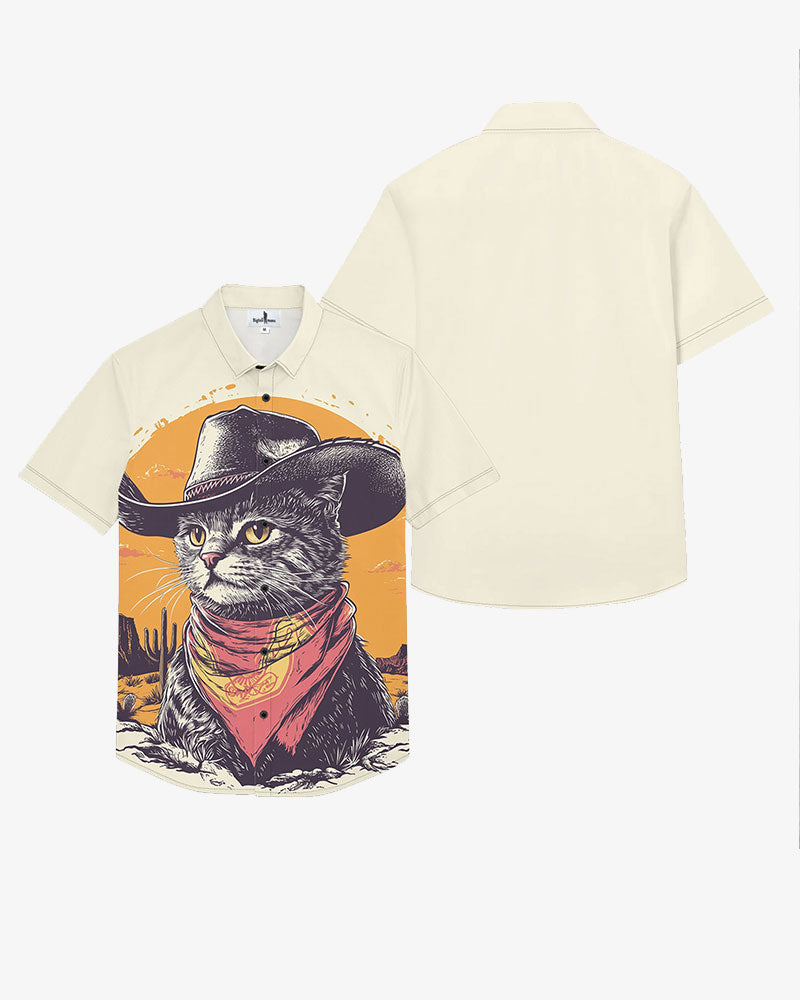 100% Cotton-Western Exaggerated Apricot Short Sleeve Button-Up Shirt