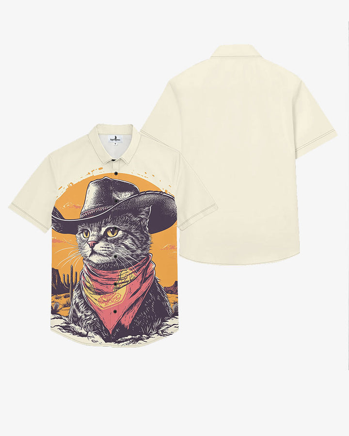 100% Cotton-Western Exaggerated Apricot Short Sleeve Button-Up Shirt