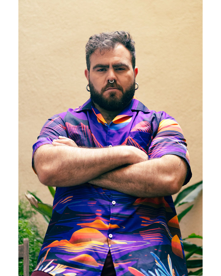 100 Cotton-Sunrise Cuban Collar Pocket Short Sleeve Shirt
