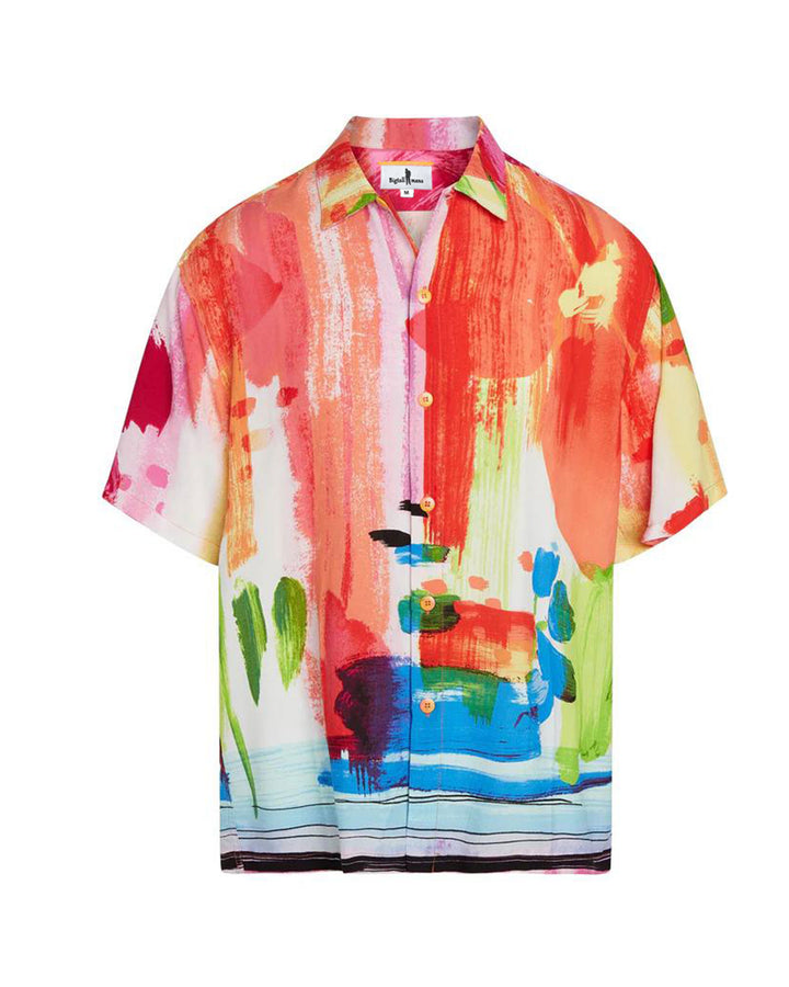 100 Cotton-Green & Red & Yellow & Blue Brown Hawaiian Short Sleeve Shirt For Vacation