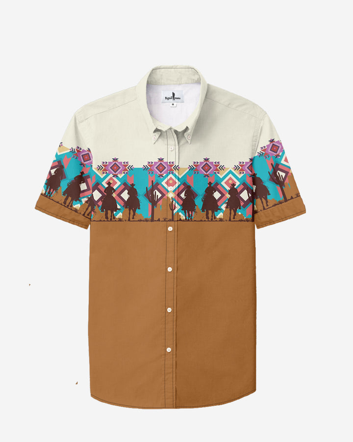Western Denim Cotton-blend Short-sleeve Button-down Shirt