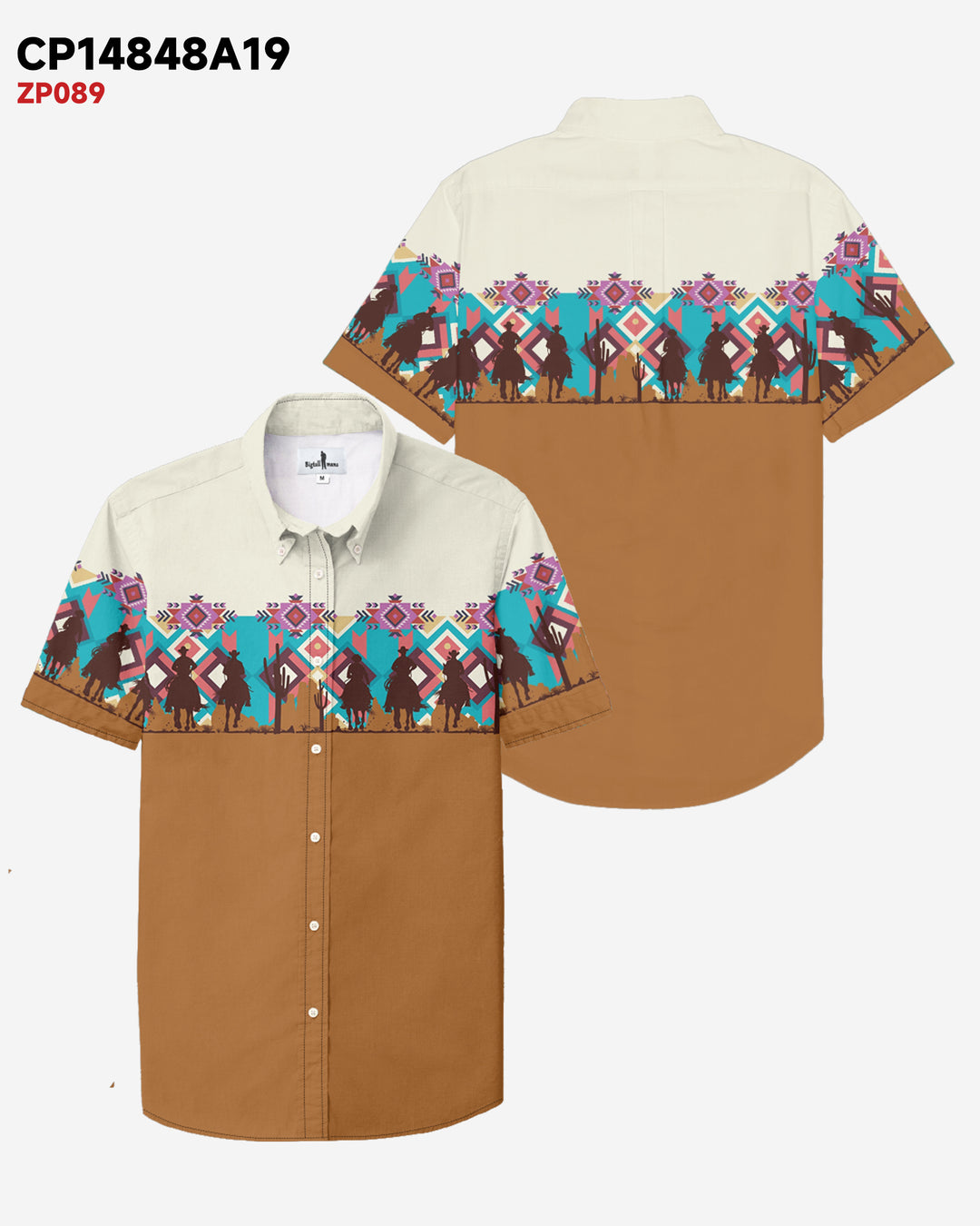 Western Denim Cotton-blend Short-sleeve Button-down Shirt