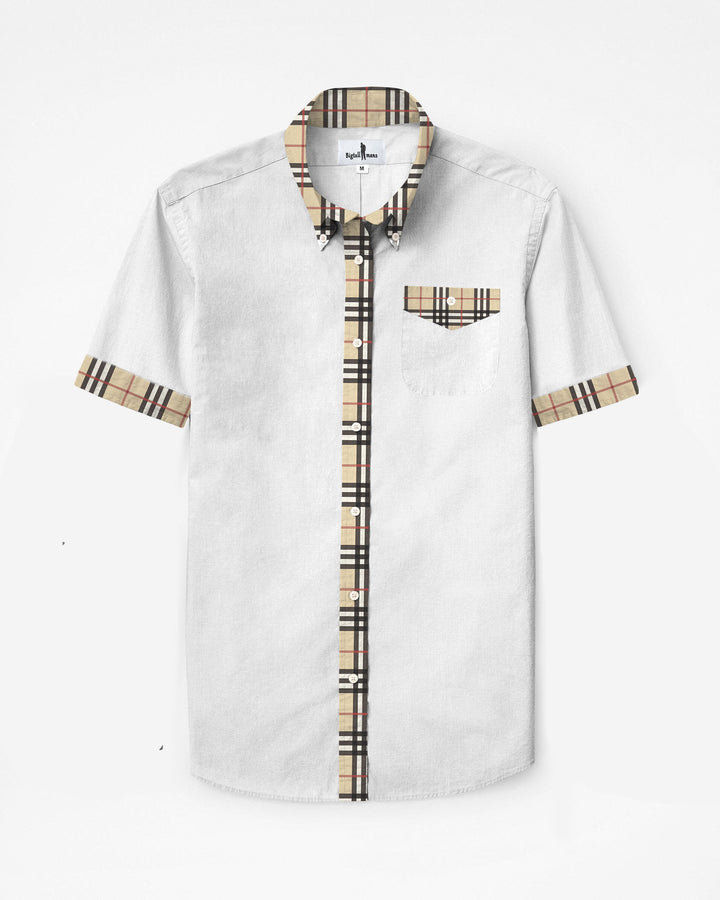 Men's Plaid-Woven 100 Cotton Short Sleeve Button Shirt