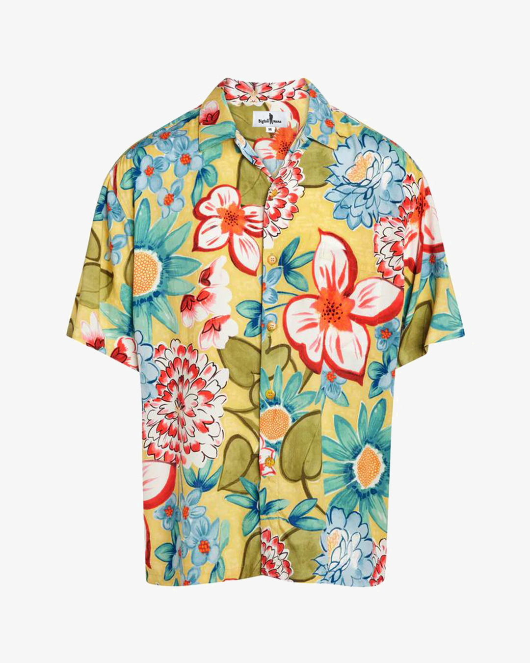 100 Cotton-Green & Red & Yellow & Blue Brown Hawaiian Short Sleeve Shirt For Vacation