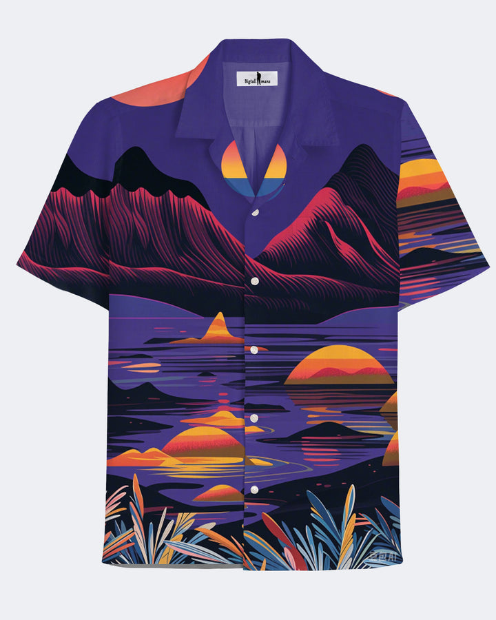 100 Cotton-Sunrise Cuban Collar Pocket Short Sleeve Shirt