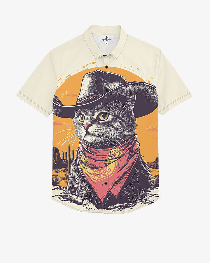 100% Cotton-Western Exaggerated Apricot Short Sleeve Button-Up Shirt