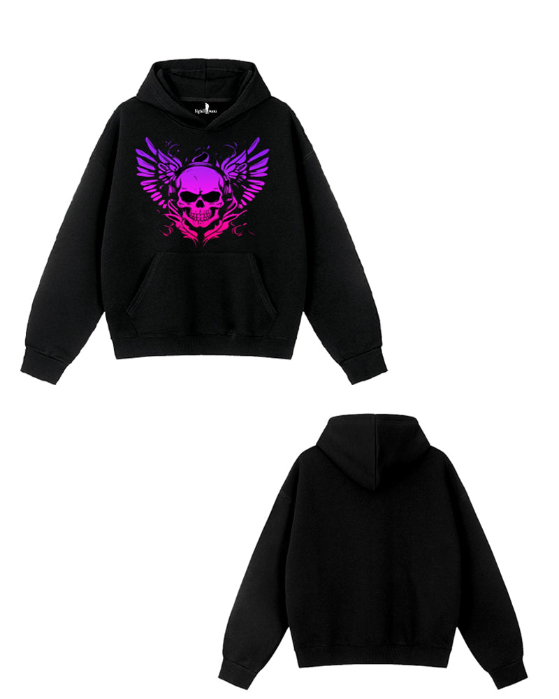 Pink Skull Print Oversized Cotton Hoodie