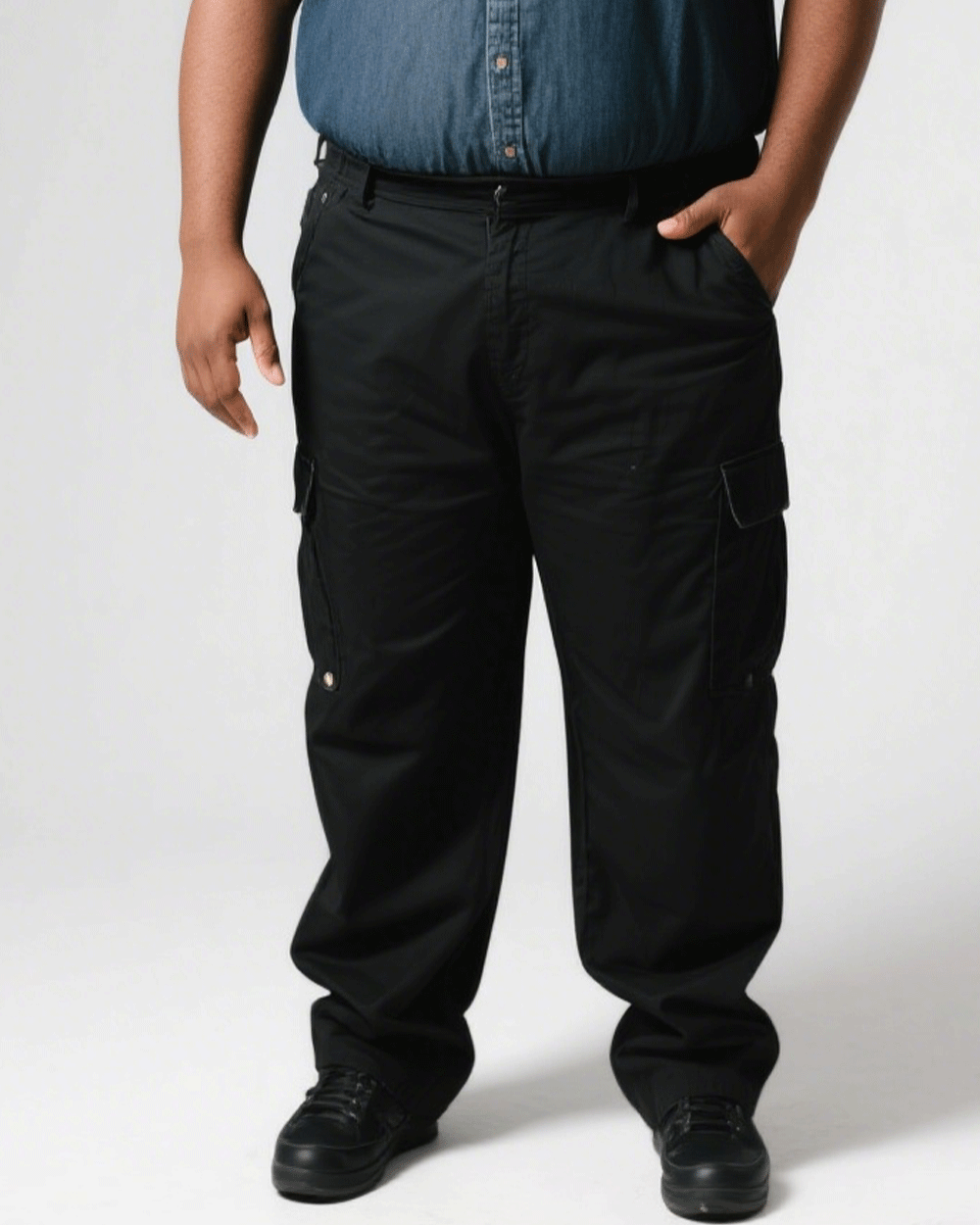 Big & Tall Men' Cotton Fabric Black Overalls Trousers