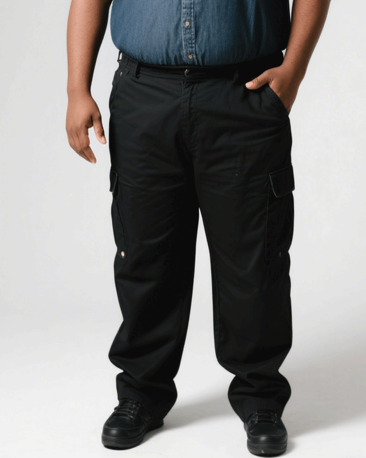 Big & Tall Men' Cotton Fabric Black Overalls Trousers