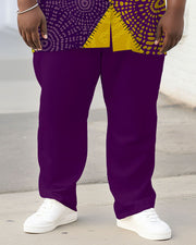 Men's Plus Size Street Fashion Irregular Patchwork Printed Short Sleeve Shirt Trousers Suit