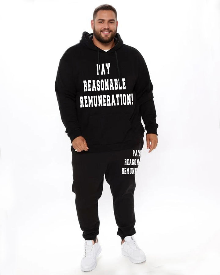 "Pay Fair" Slogan Cotton Hoodie Trousers Suit