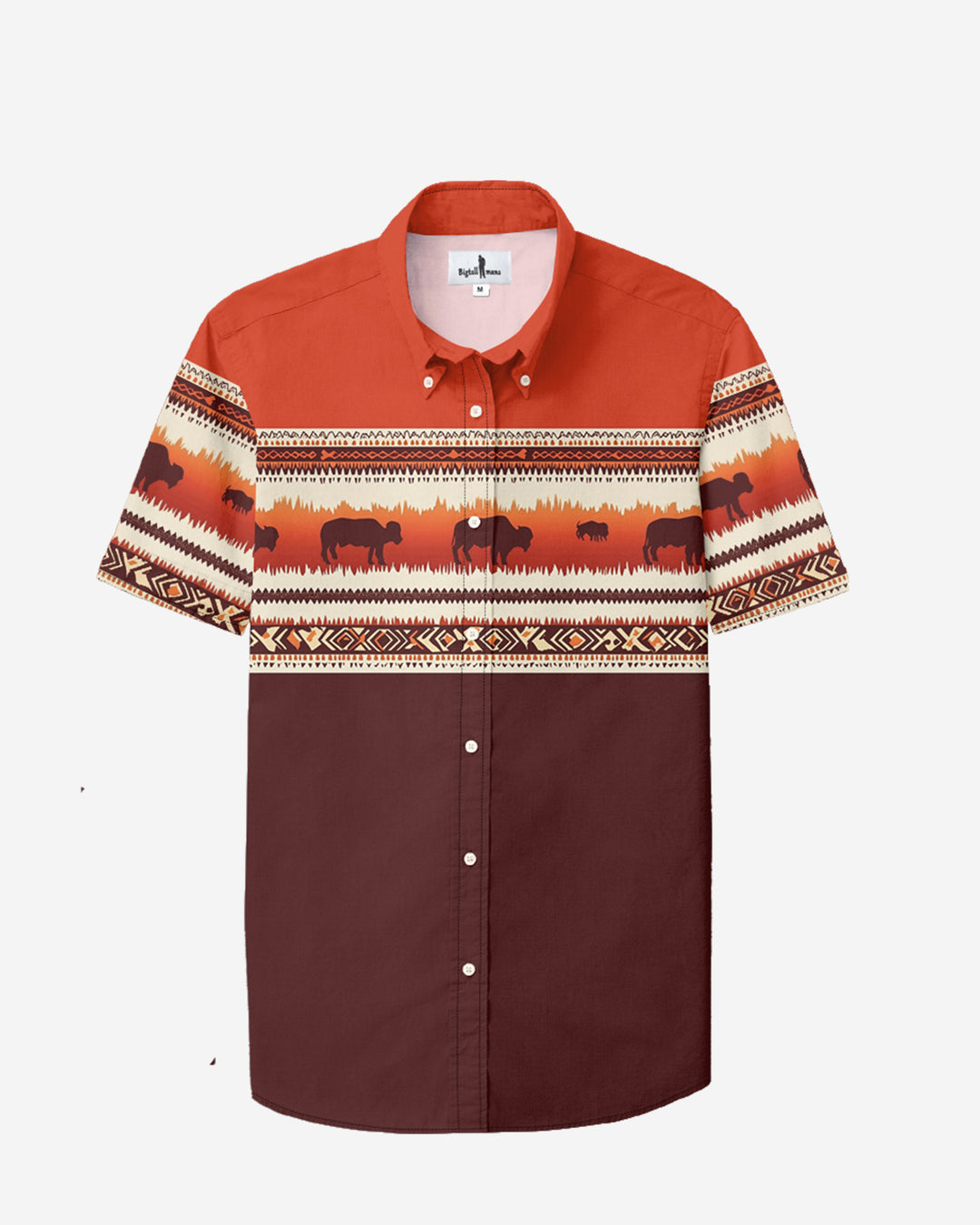 Red Brown Western Cotton Blend Short Sleeve Button-Up Shirt