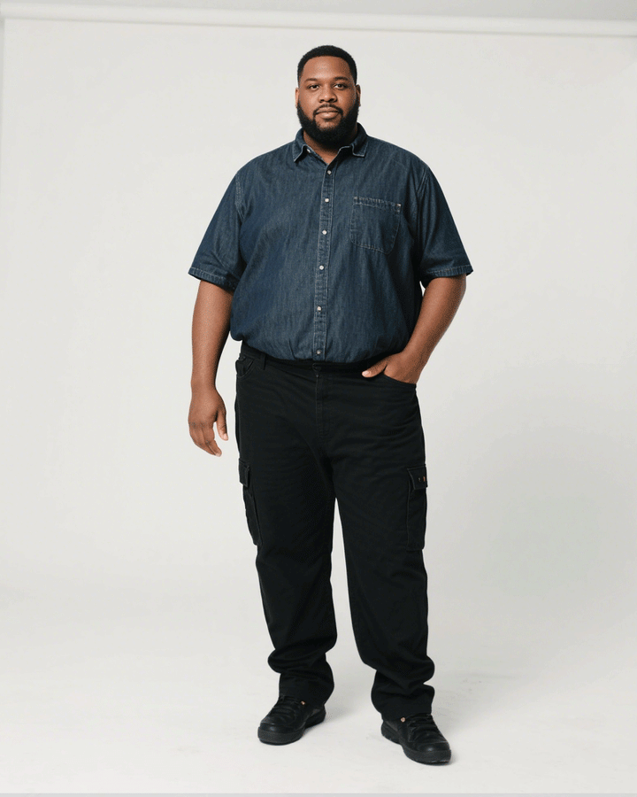 Big & Tall Men' Cotton Fabric Black Overalls Trousers