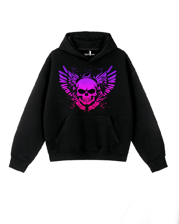 Pink Skull Print Oversized Cotton Hoodie