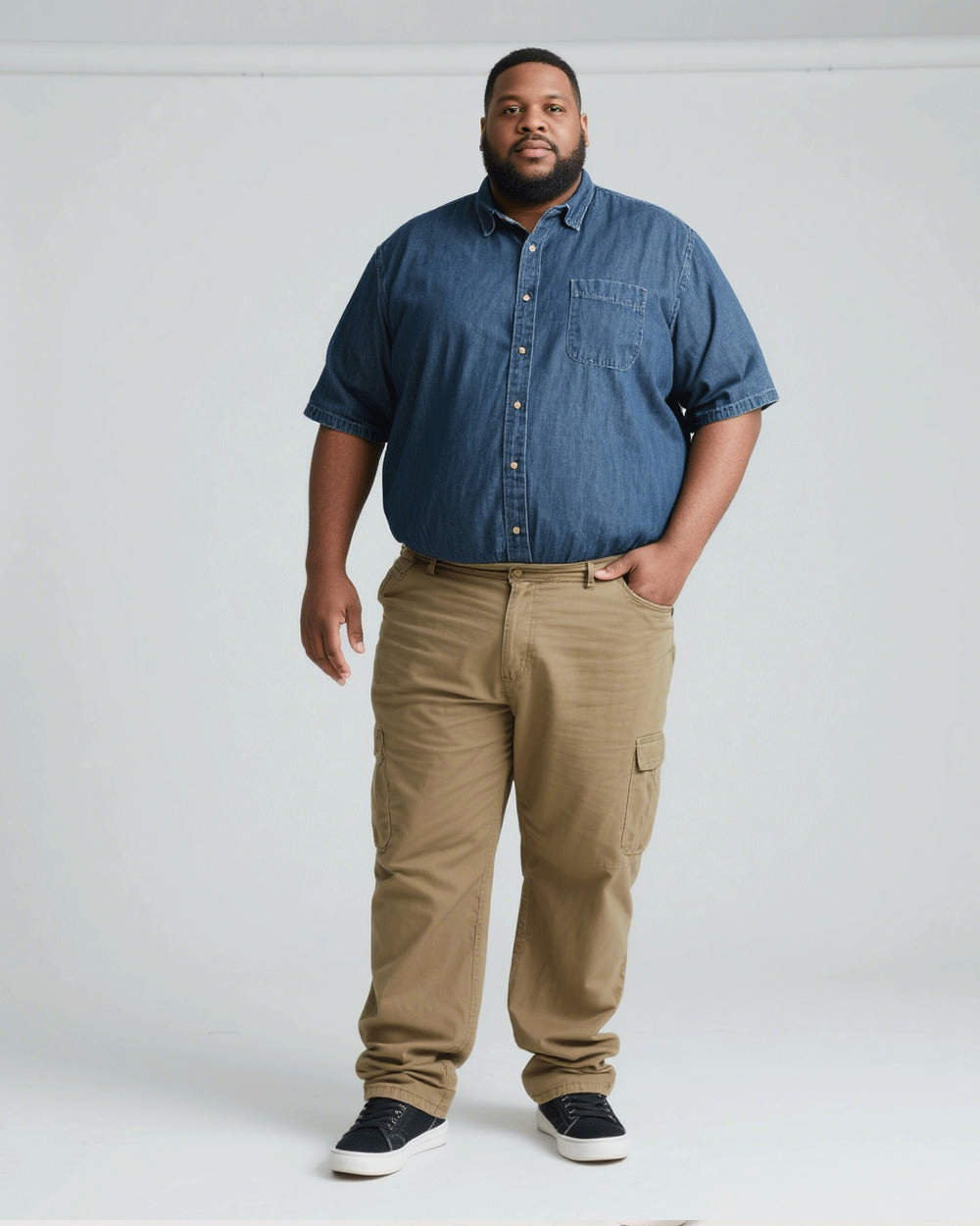 Big & Tall Men' Lapel Cardigan Denim Short Sleeve Shirt