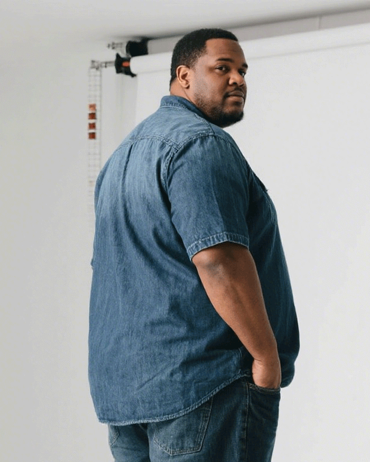 Big & Tall Men' Lapel Cardigan Denim Short Sleeve Shirt
