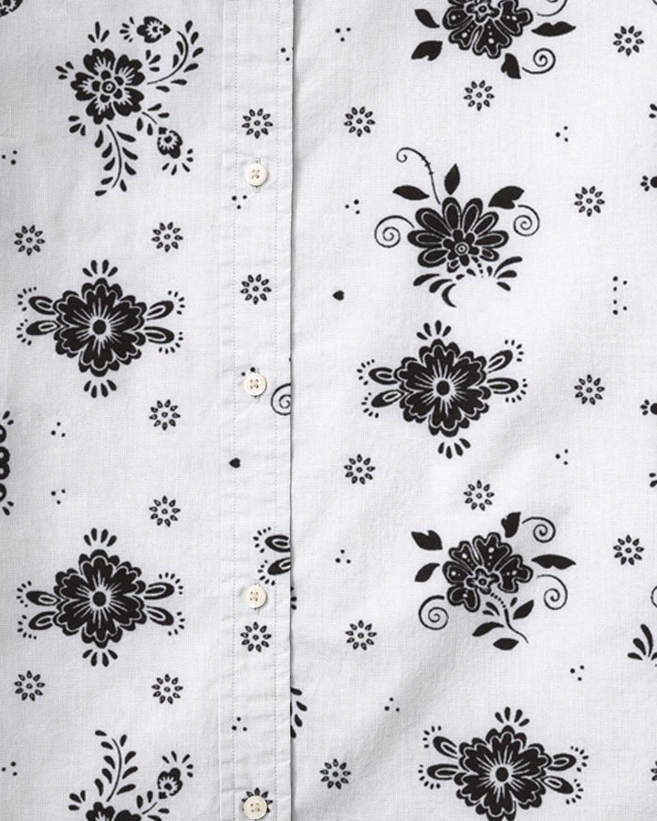 White & Black Flower Men's Long Sleeve Shirt