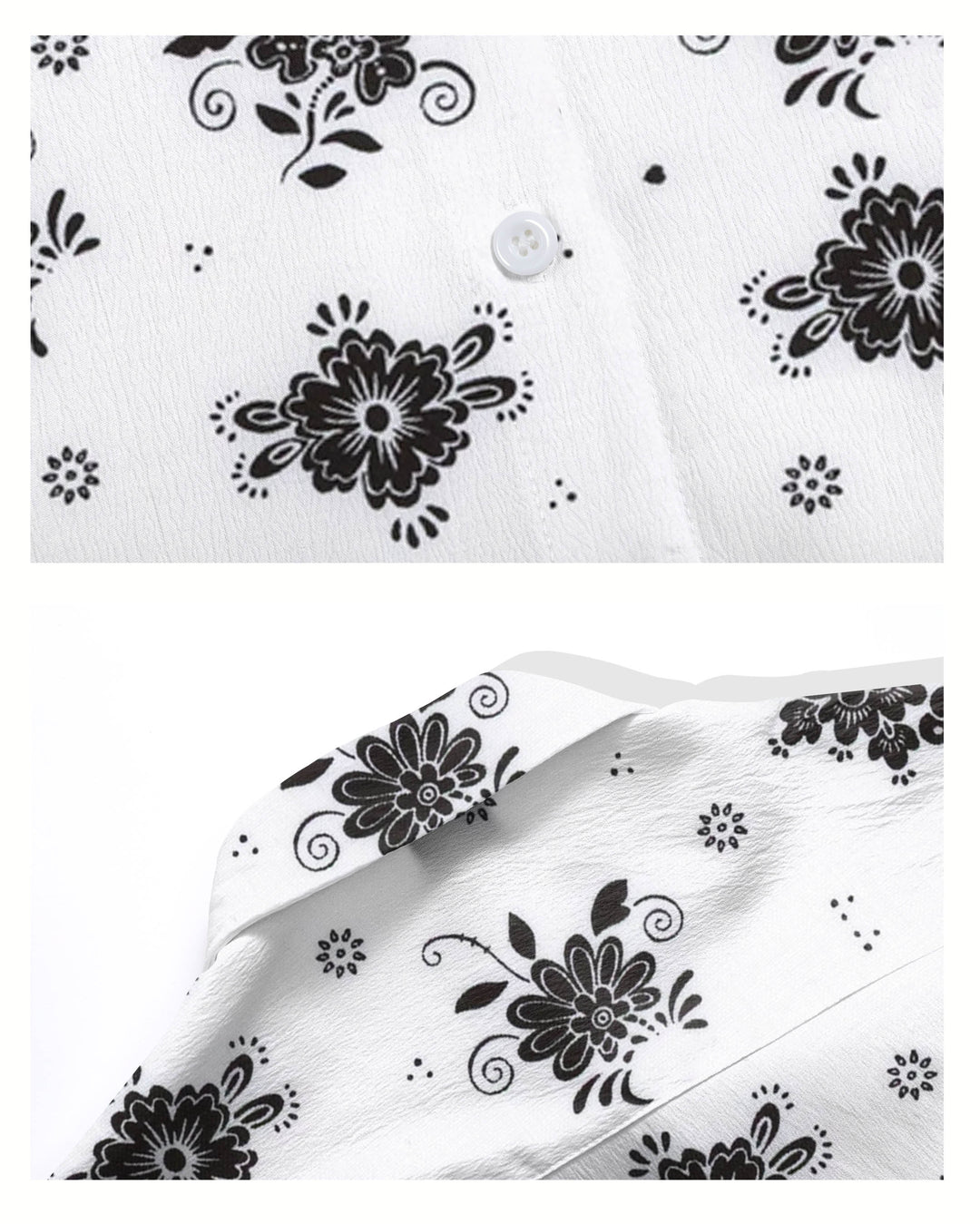 White & Black Flower Men's Long Sleeve Shirt