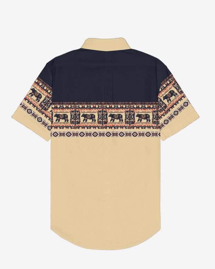 Apricot Yellow Western Cotton Blend Short Sleeve Button-Up Shirt