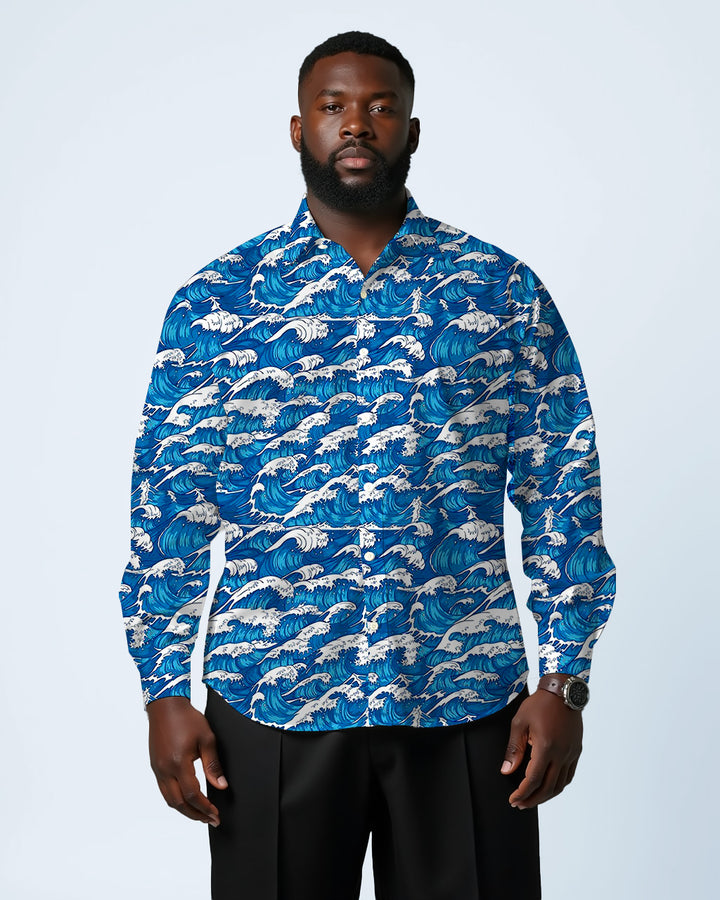 Blue Spray Men's Plus Size Cotton Long Sleeve Lasel Shirt