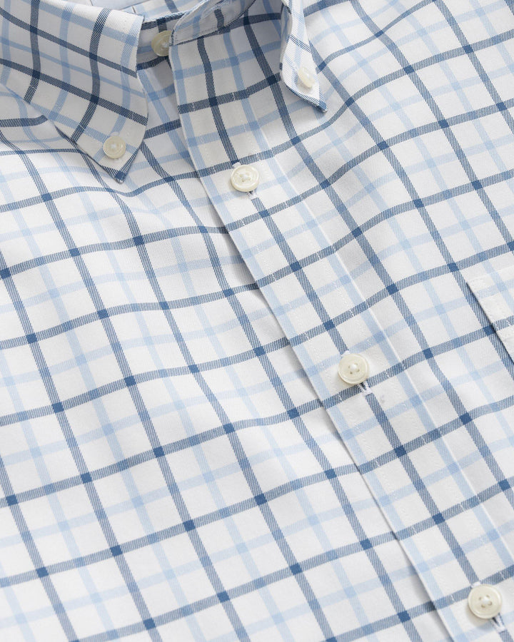 Texture Cotton Non-Ironing Blue & White Plaid Men's Plus Size Shirt