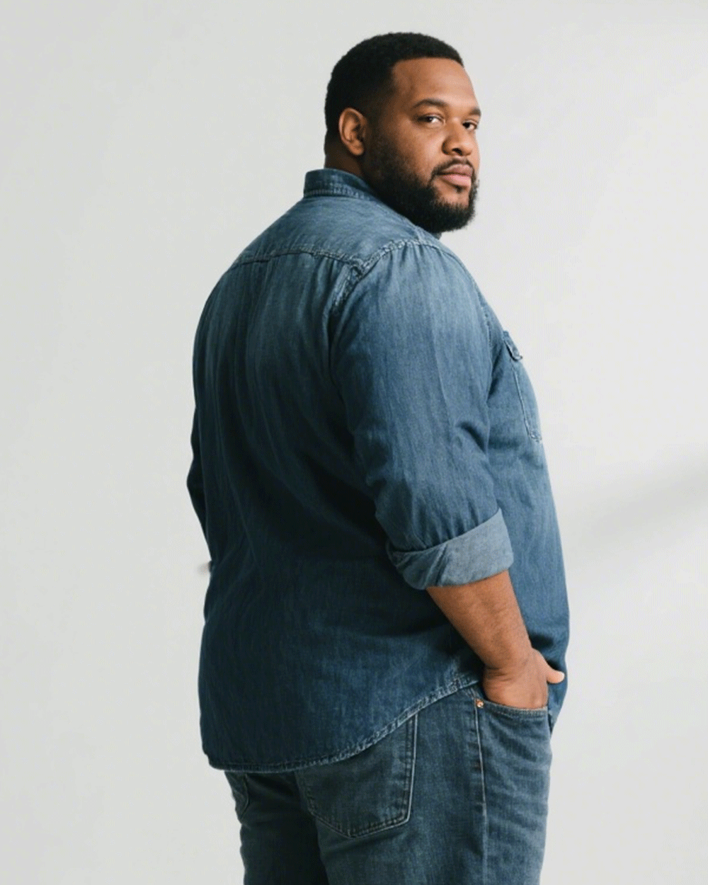 Big & Tall Men' Lapel Cardigan Denim Long Sleeve Shirt