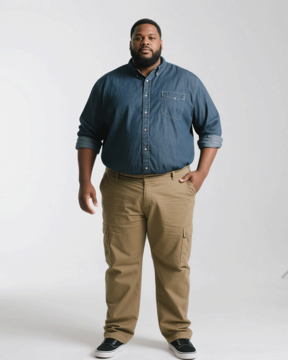 Big & Tall Men' Lapel Cardigan Denim Long Sleeve Shirt