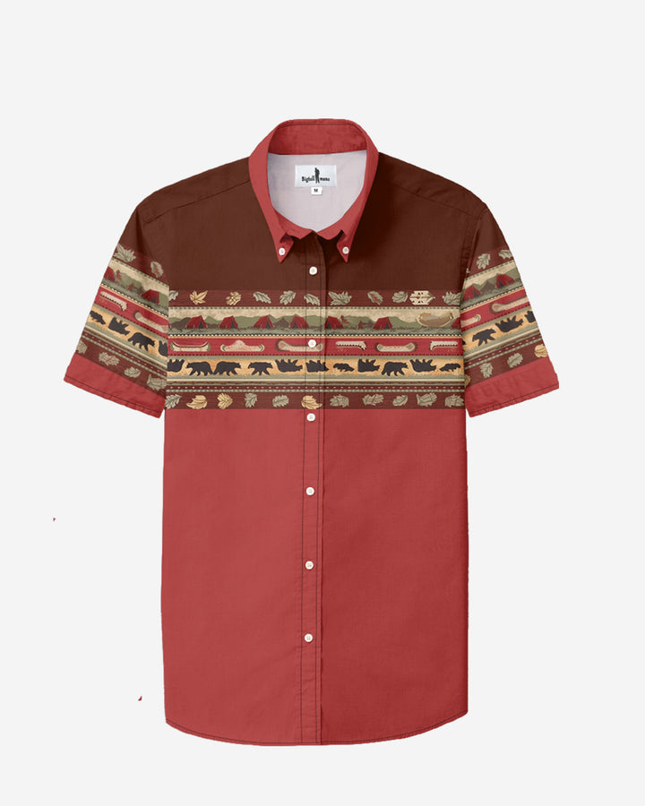 Red Western Cotton Blend Short Sleeve Button-Up Shirt