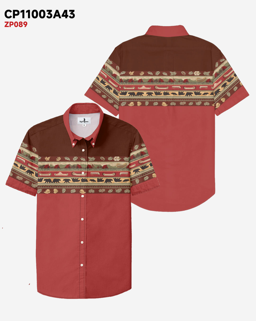 Red Western Cotton Blend Short Sleeve Button-Up Shirt