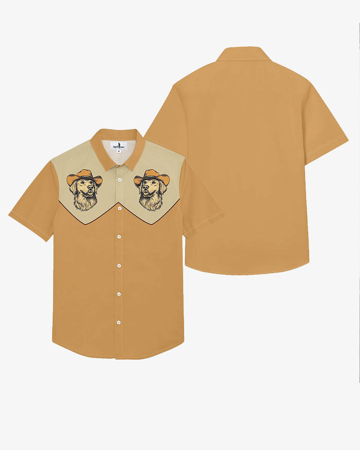 100% Cotton-Western Animal Men's Short Sleeve Button-Up Shirt