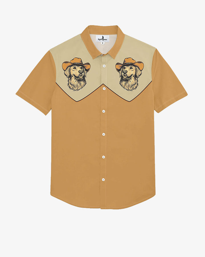 100% Cotton-Western Animal Men's Short Sleeve Button-Up Shirt