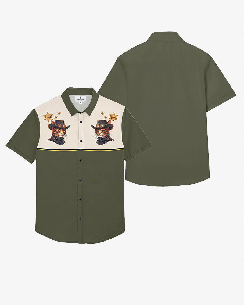 100 Cotton-Meow Men's Short Sleeve Button-Down Shirt