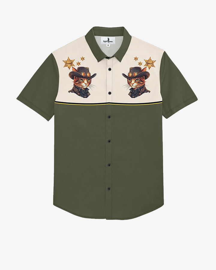 100 Cotton-Meow Men's Short Sleeve Button-Down Shirt