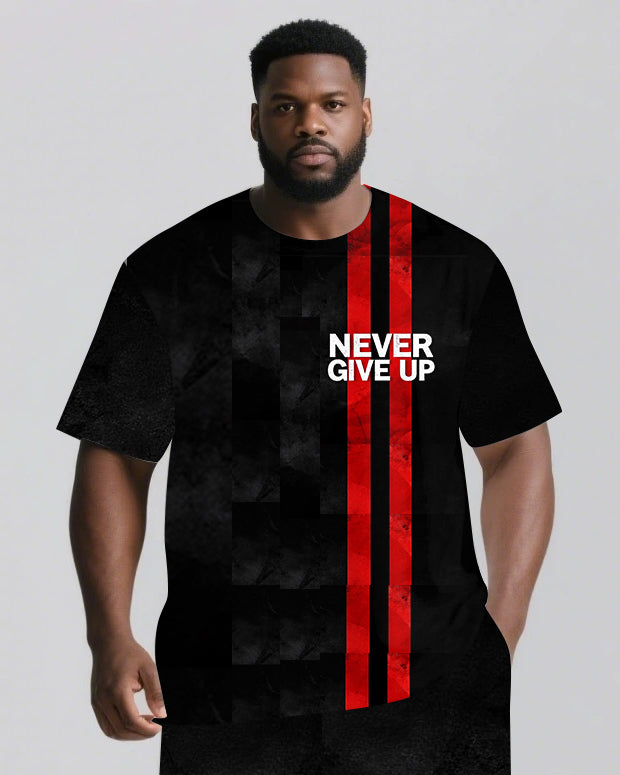 NEVER GIVE UP Slogan T-shirt 2-Piece Set