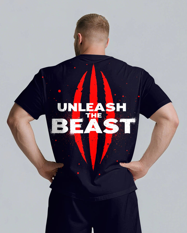 UNLEASH THE BEAST Slogan T-shirt Short Set