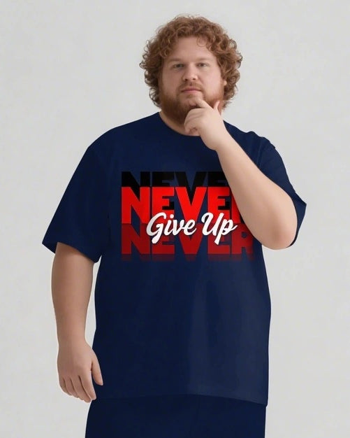 NEVER give up Slogan T-shirt Shorts Set