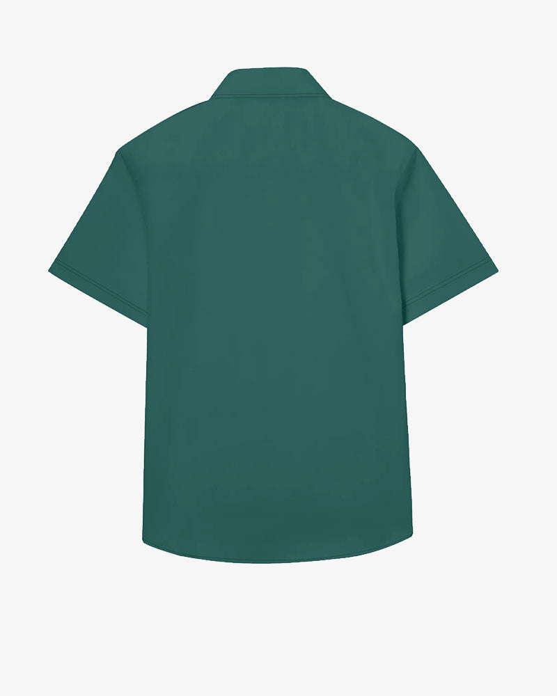 100% Cotton-Green Short-Sleeve Button-Up Shirt