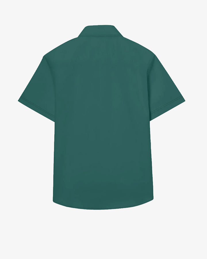 100% Cotton-Green Short-Sleeve Button-Up Shirt
