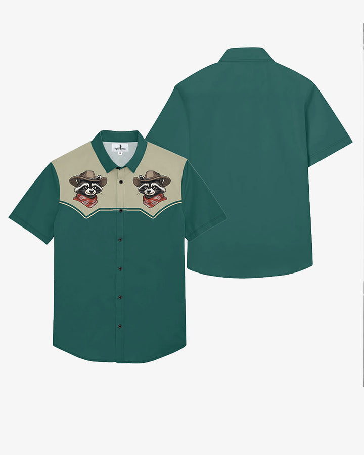 100% Cotton-Green Short-Sleeve Button-Up Shirt