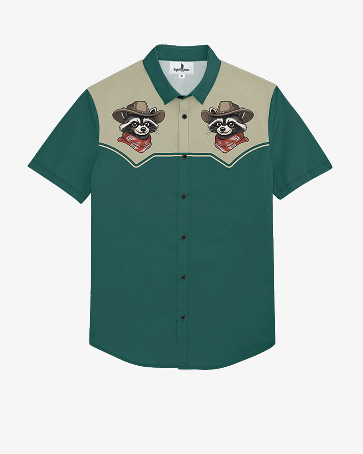 100% Cotton-Green Short-Sleeve Button-Up Shirt