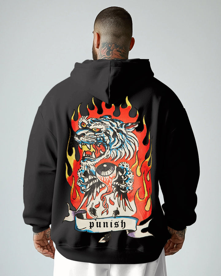 Cotton-Flaming Big Eyes Monster Pattern Printed Men's Loose Oversized Sweat