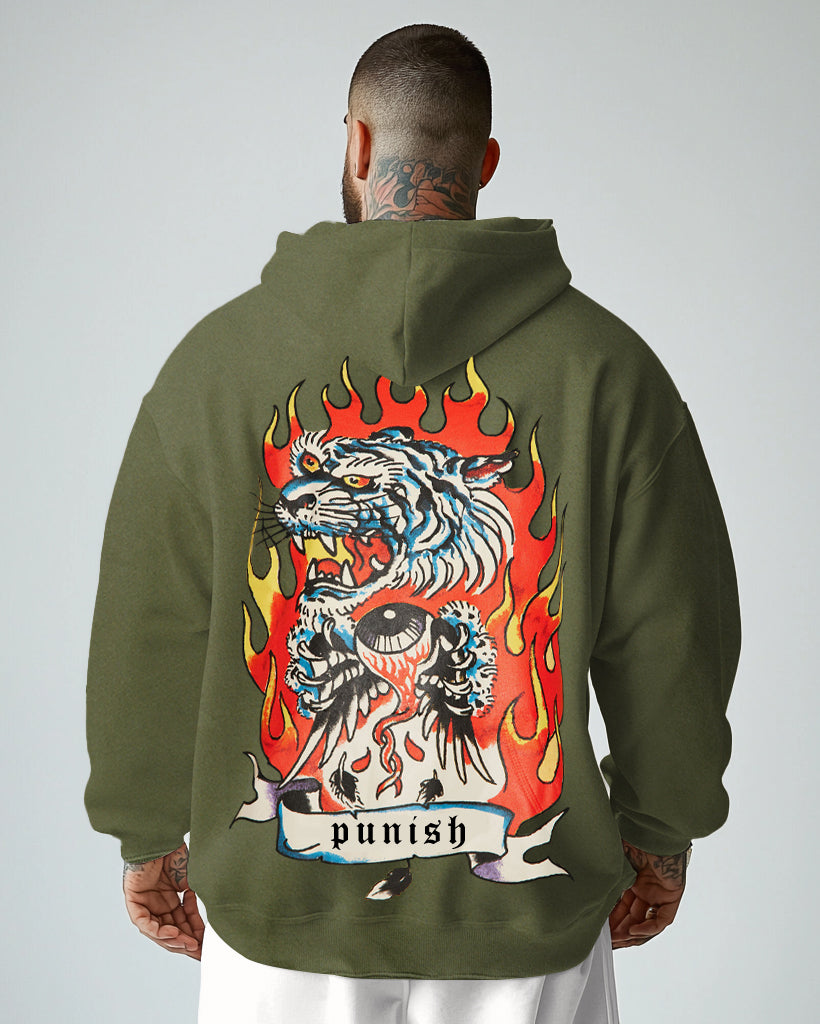 Cotton-Flaming Big Eyes Monster Pattern Printed Men's Loose Oversized Sweat