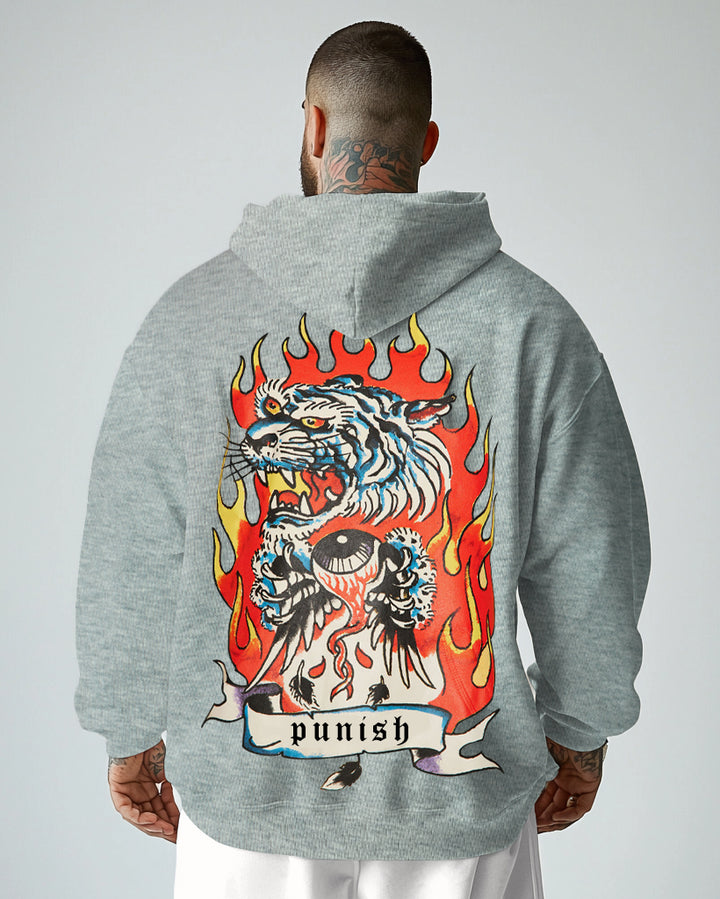 Cotton-Flaming Big Eyes Monster Pattern Printed Men's Loose Oversized Sweat