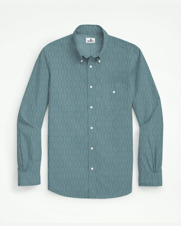 Business Geometric Jacquard Fabric Green Men's Plus Size Shirt