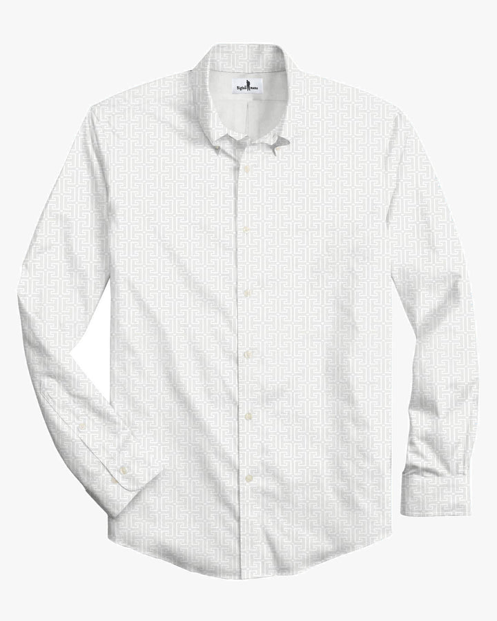 Business Geometric Jacquard Fabric White Men's Plus Size Shirt