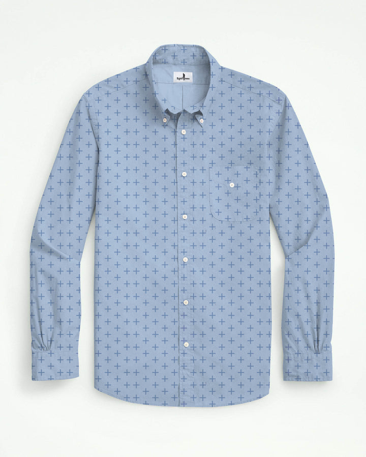 Business Three-dimensional Jacquard Fabric Sky Blue Men's Plus Size Shirt