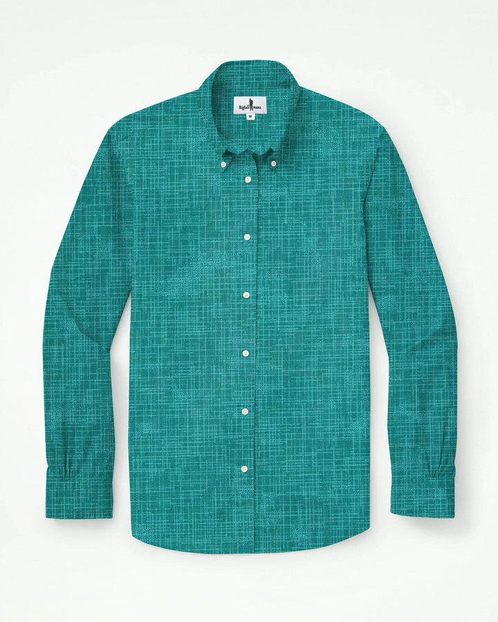 Green Fabric Clear Texture Men's Long Sleeve Shirt